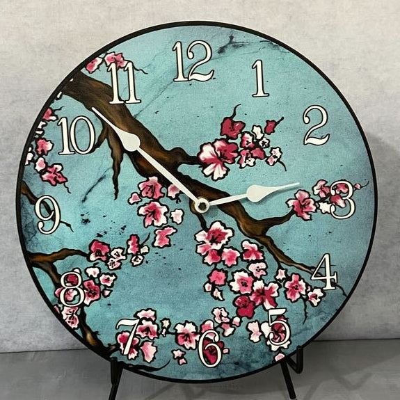 il_fullxfull.5419239768_5d9g.jpg Cherry Blossom Blue Wall Clock - Image 1